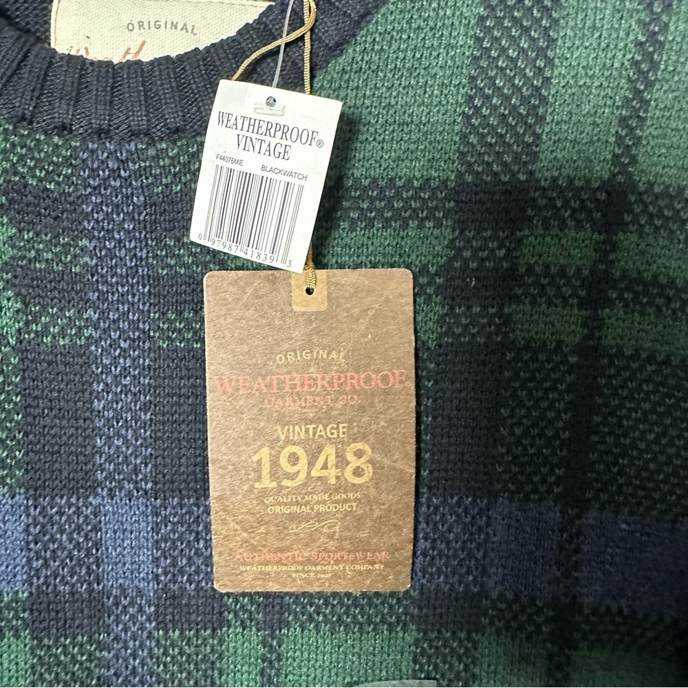 Weatherproof Men's Black and Green Plaid Crewneck Sweater - Picture 2 of 5